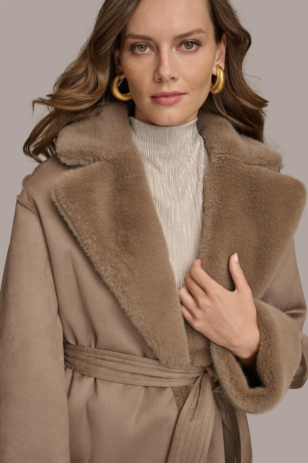 Donna Karan Coats And Jackets | Women FAUX SHERPA JACKET Taupe