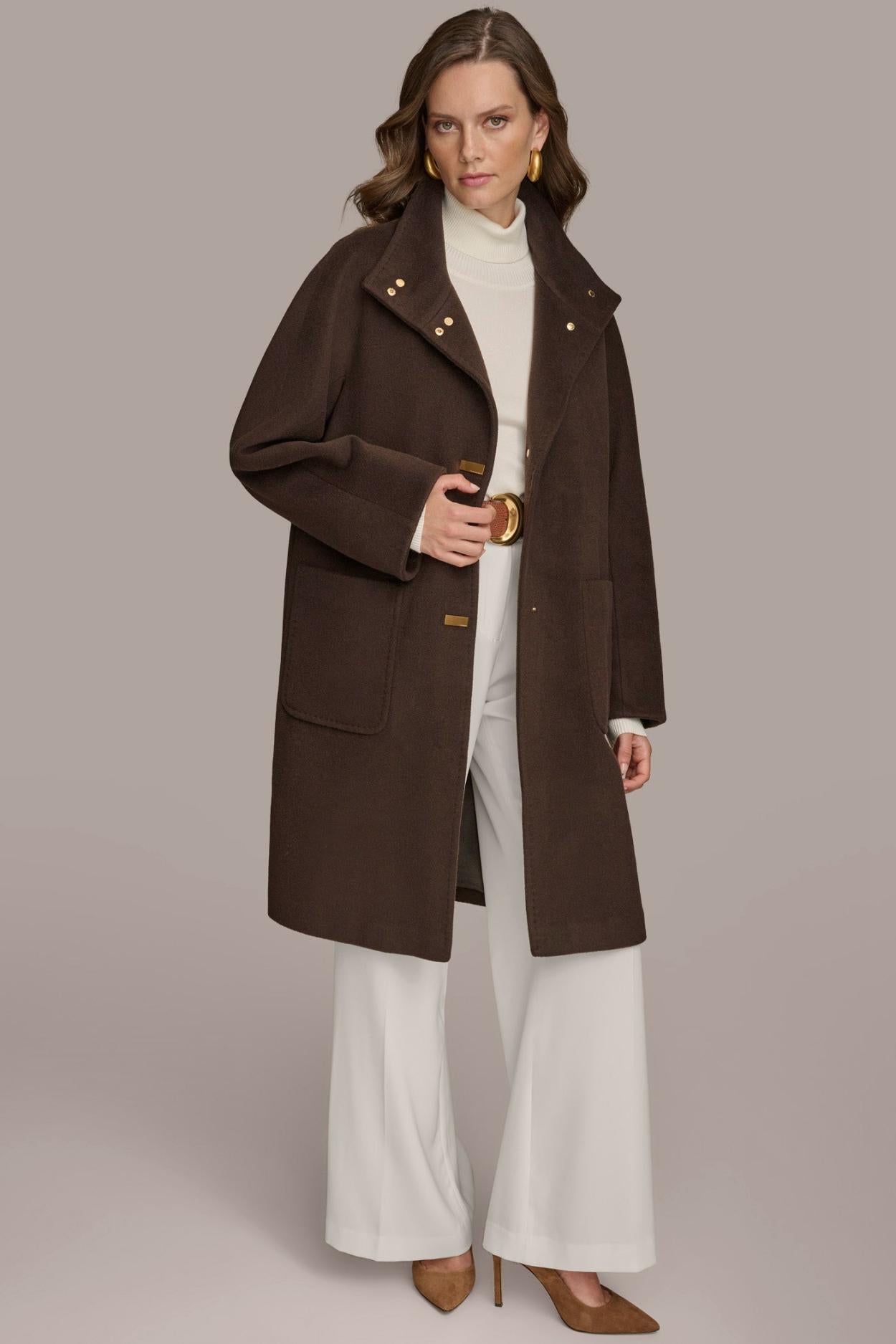Donna Karan Coats And Jackets | Women FUNNEL NECK COAT Brown