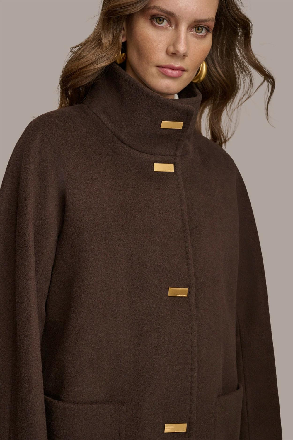 Donna Karan Coats And Jackets | Women FUNNEL NECK COAT Brown