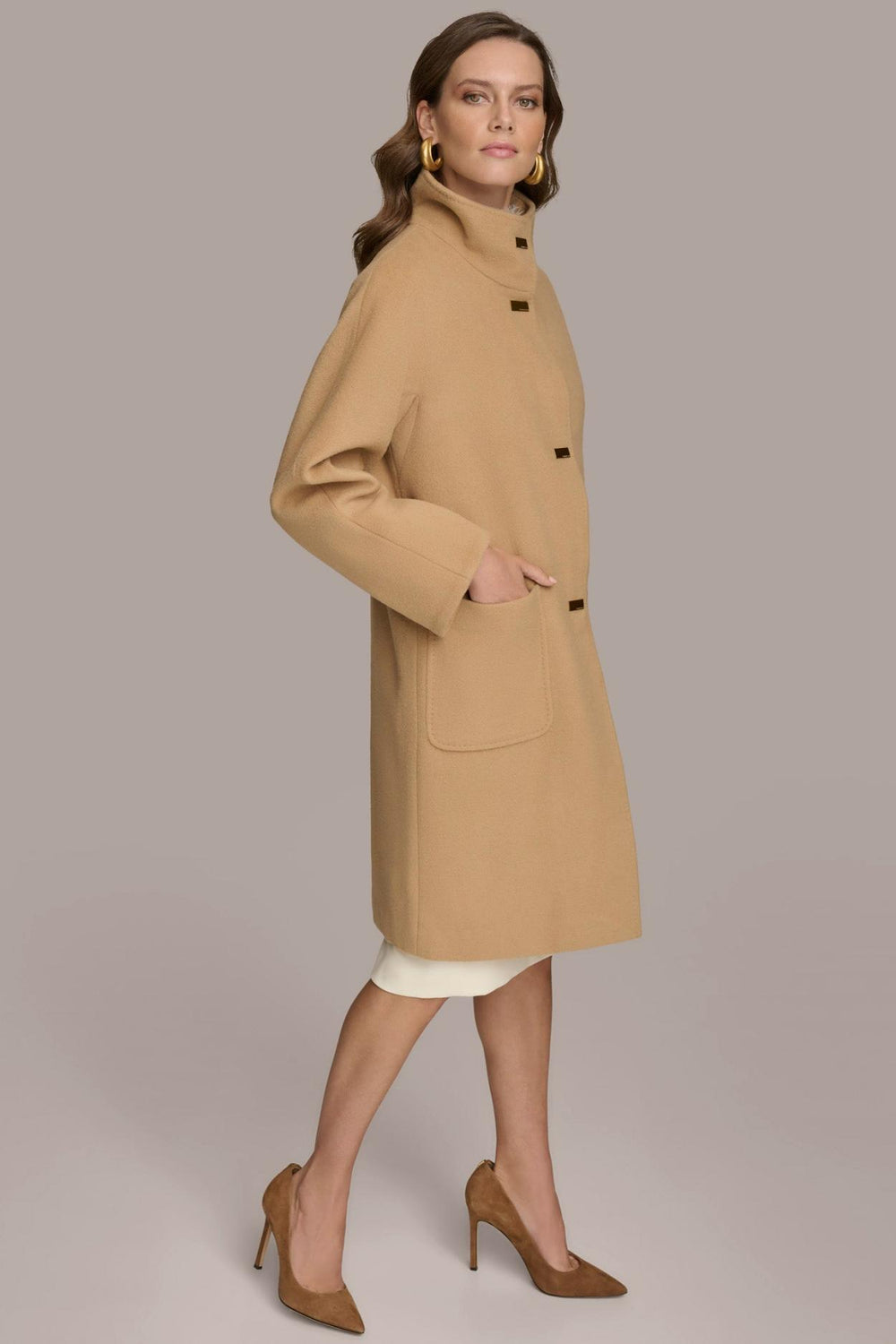 Donna Karan Coats And Jackets | Women FUNNEL NECK COAT Camel