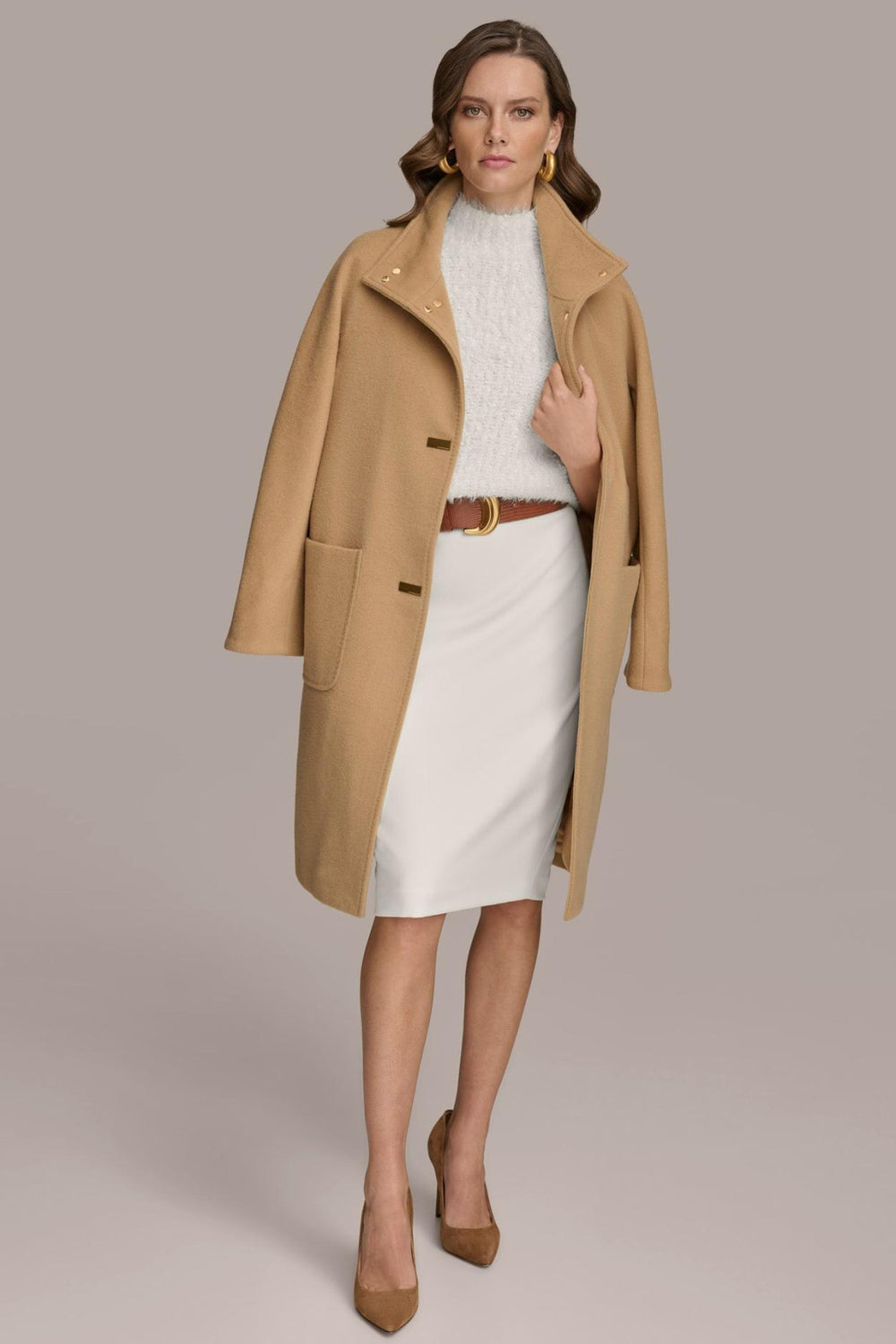 Donna Karan Coats And Jackets | Women FUNNEL NECK COAT Camel