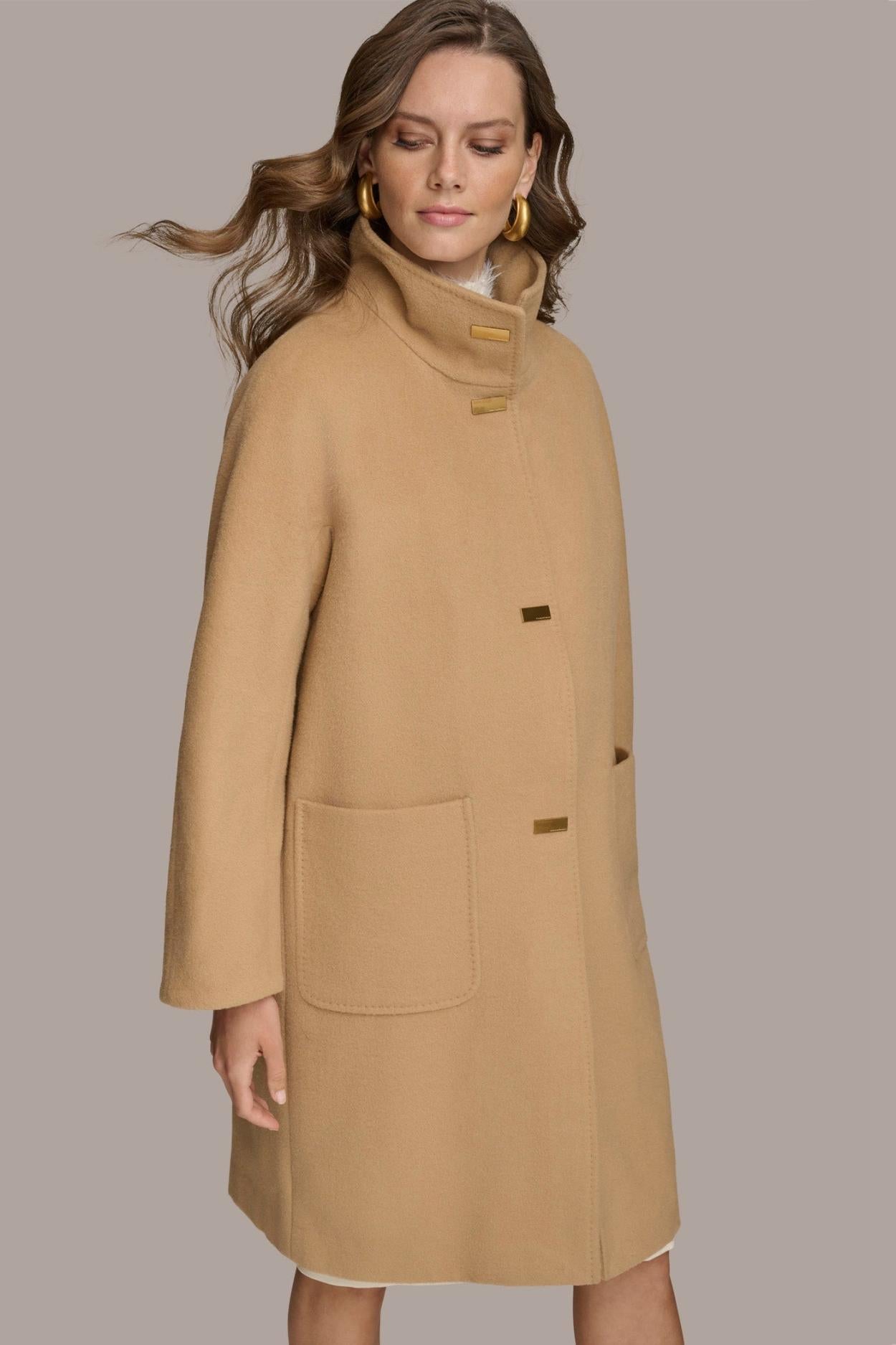 Donna Karan Coats And Jackets | Women FUNNEL NECK COAT Camel