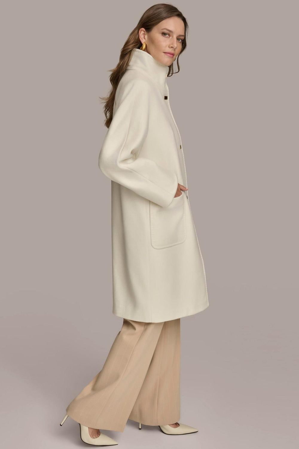 Donna Karan Coats And Jackets | Women FUNNEL NECK COAT Ivory