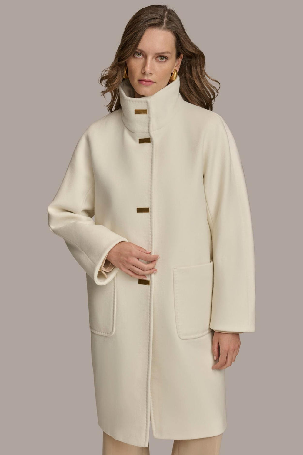 Donna Karan Coats And Jackets | Women FUNNEL NECK COAT Ivory