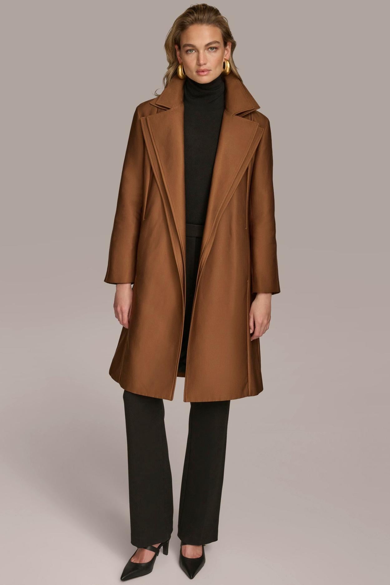 Donna Karan Coats And Jackets | Women LAYERED EFFECT COAT Tobacco