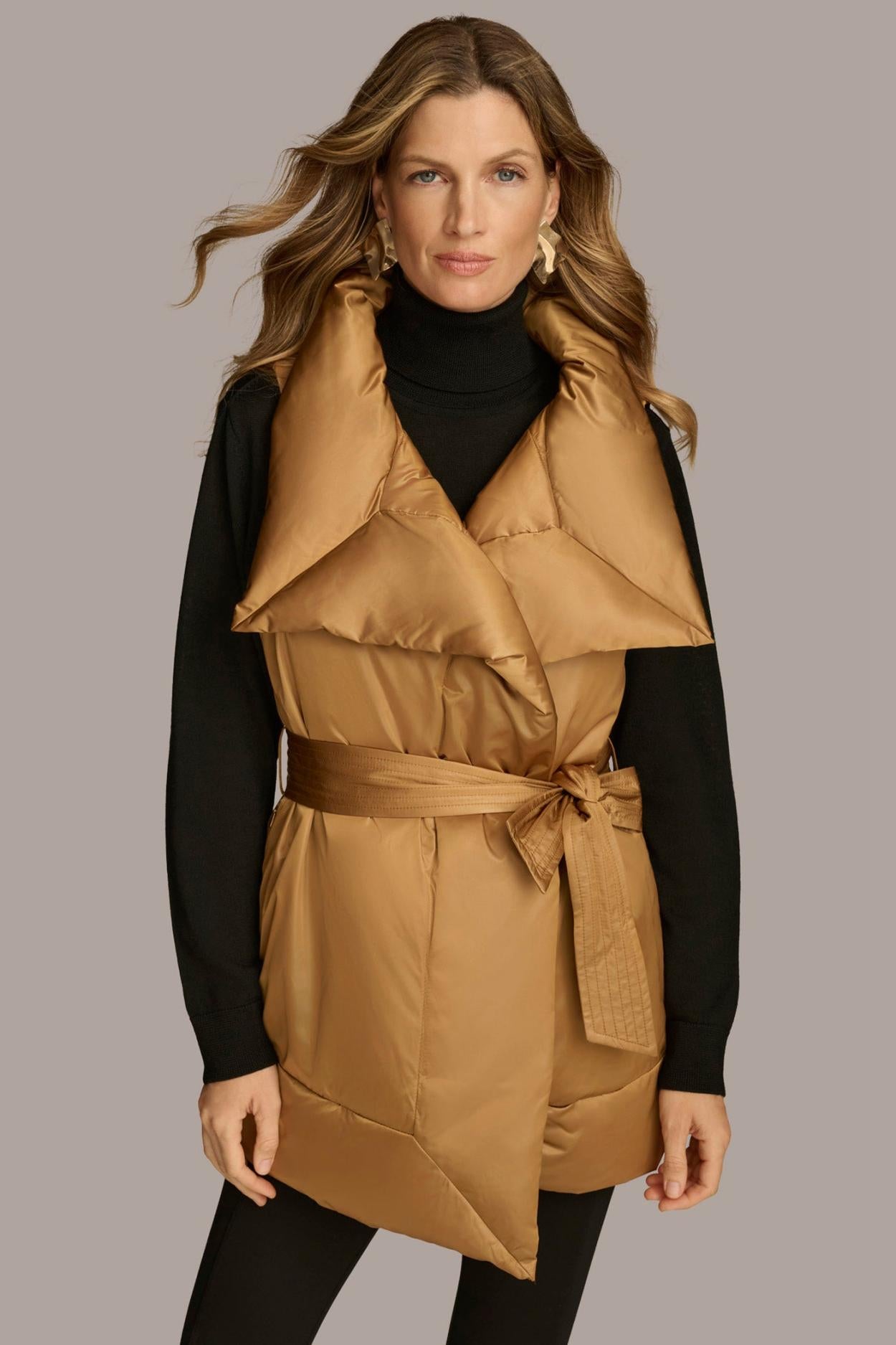 Donna Karan Coats And Jackets | Women LONG BELTED PUFFR VEST Antique Gold