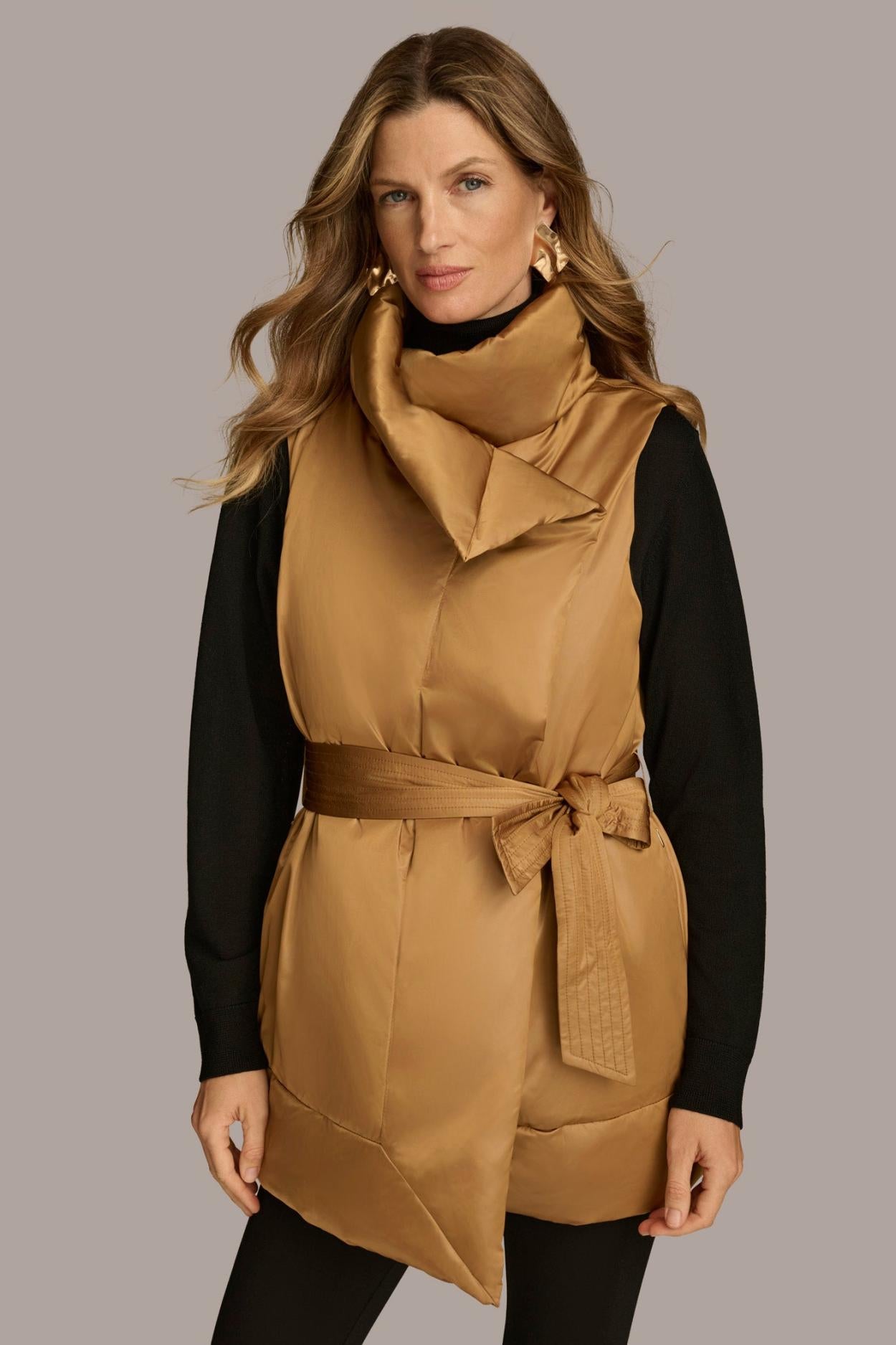 Donna Karan Coats And Jackets | Women LONG BELTED PUFFR VEST Antique Gold