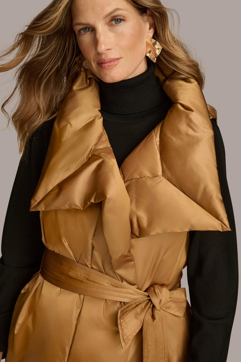 Donna Karan Coats And Jackets | Women LONG BELTED PUFFR VEST Antique Gold