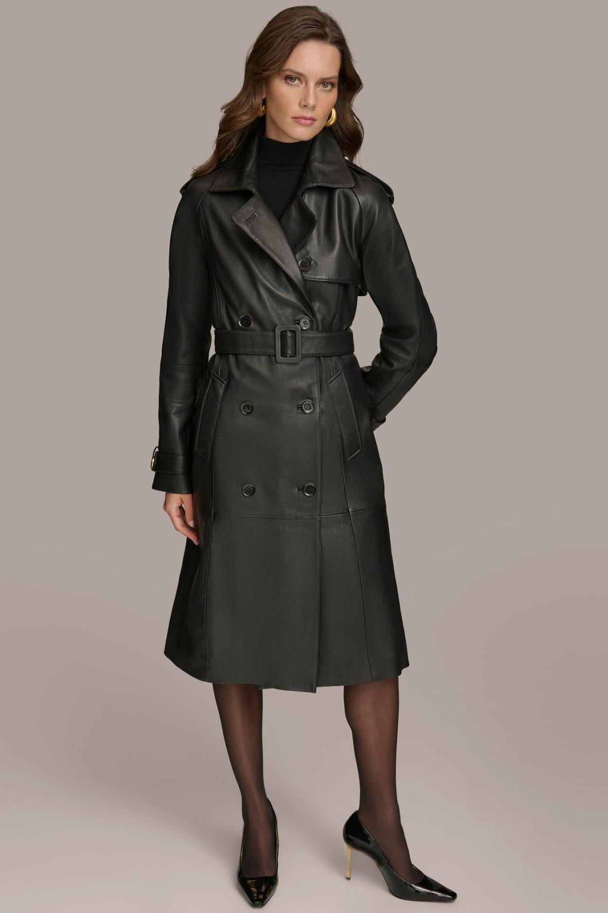 Donna Karan Coats And Jackets | Women LONG LEATHER COAT Black