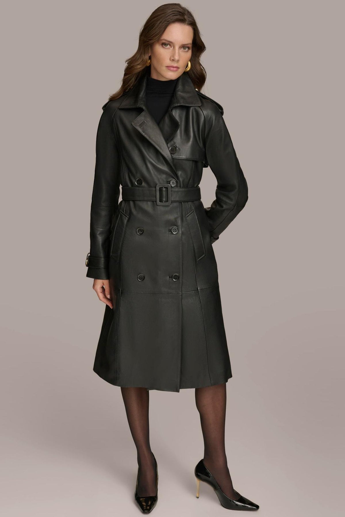 Donna Karan Coats And Jackets | Women LONG LEATHER COAT Black