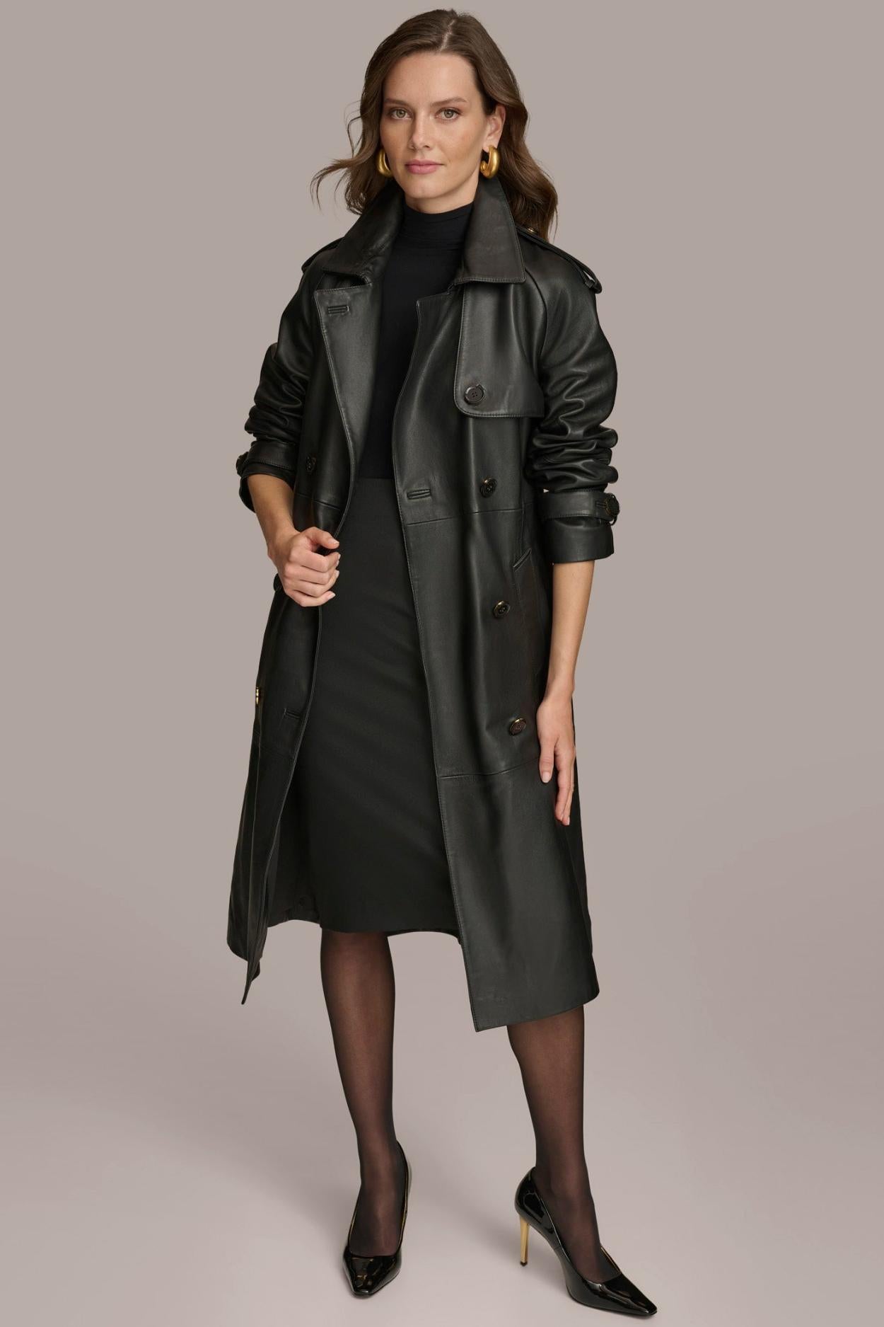 Donna Karan Coats And Jackets | Women LONG LEATHER COAT Black
