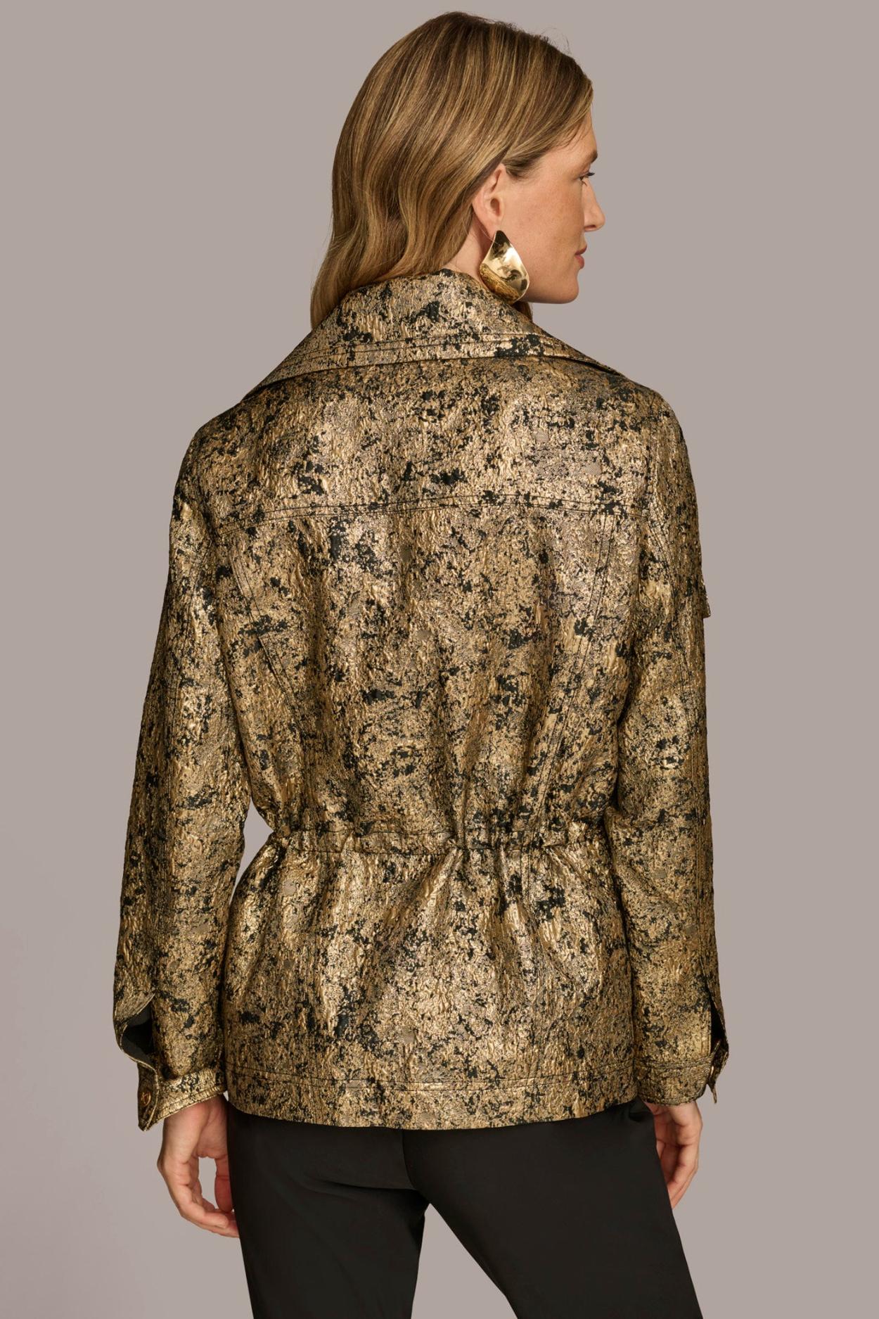 Donna Karan Coats And Jackets | Women METALLIC JACQUARD ZIP FRONT JACKET Black/gold Combo