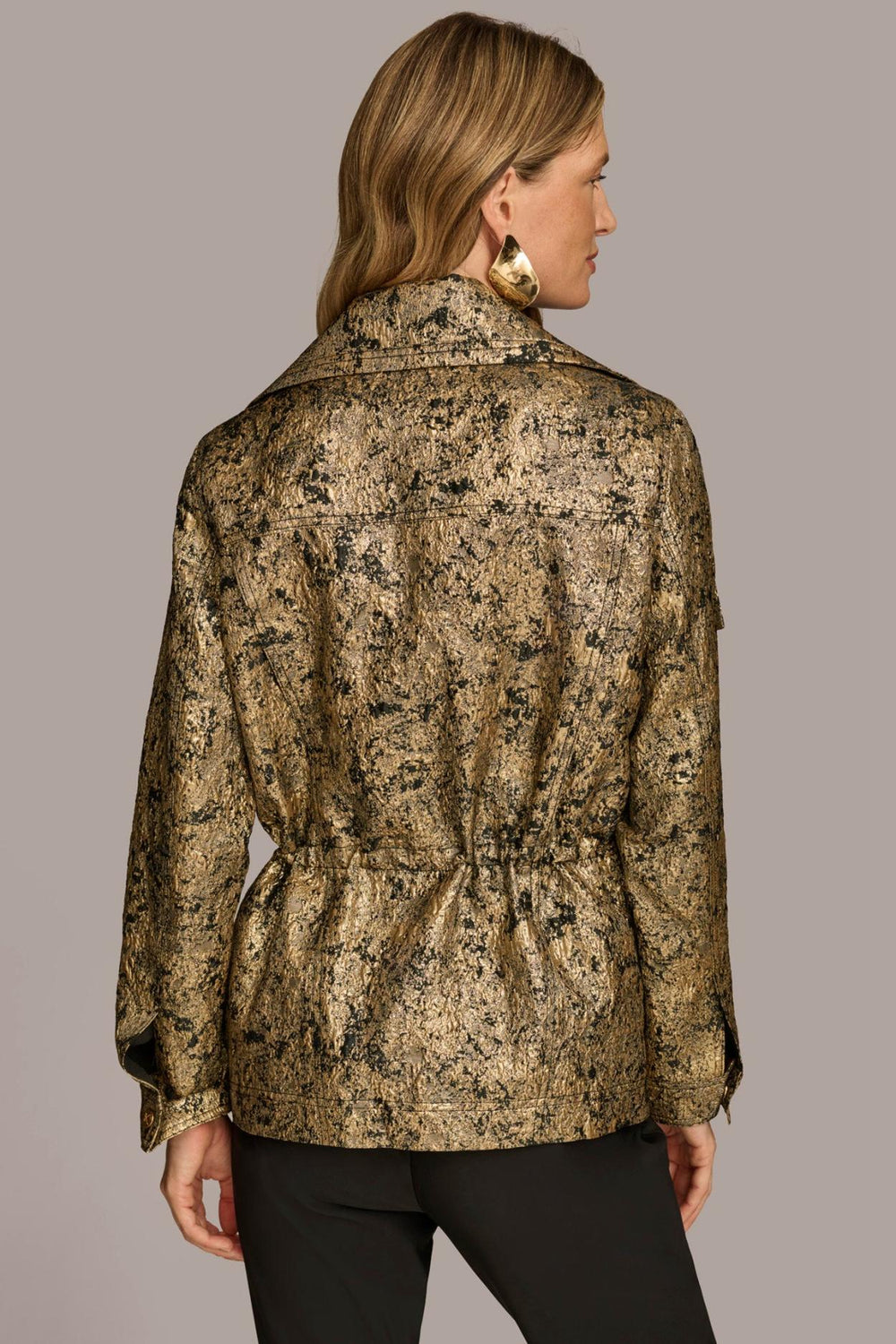 Donna Karan Coats And Jackets | Women METALLIC JACQUARD ZIP FRONT JACKET Black/gold Combo
