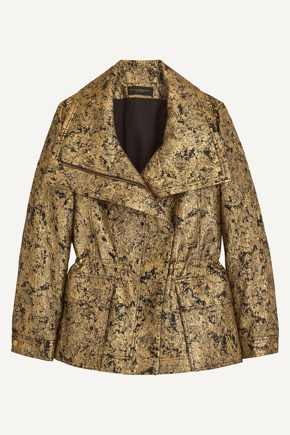 Donna Karan Coats And Jackets | Women METALLIC JACQUARD ZIP FRONT JACKET Black/gold Combo