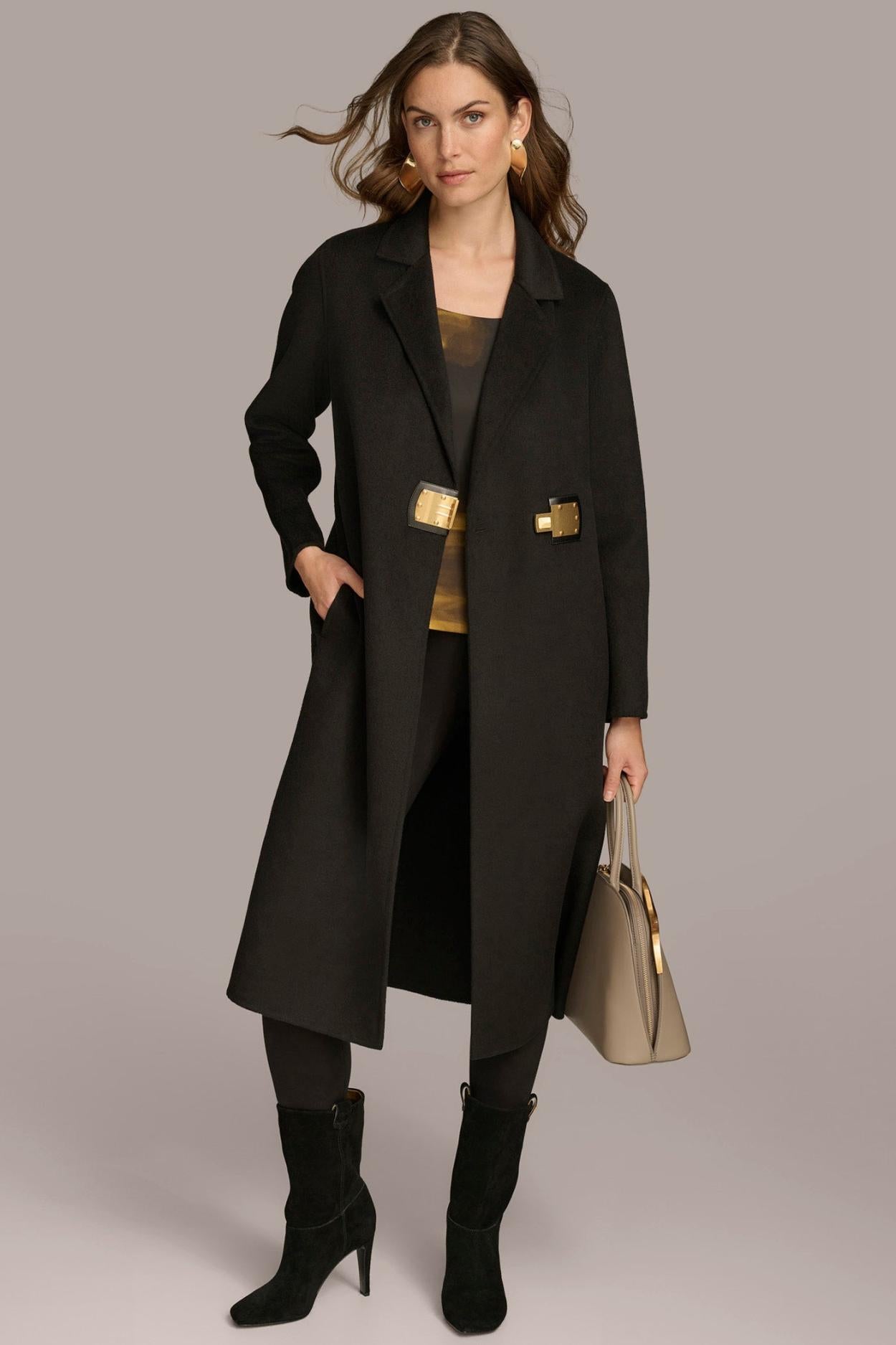 Donna Karan Coats And Jackets | Women TAILORED COAT WITH BRUSHED HARDWARE DETAIL Black