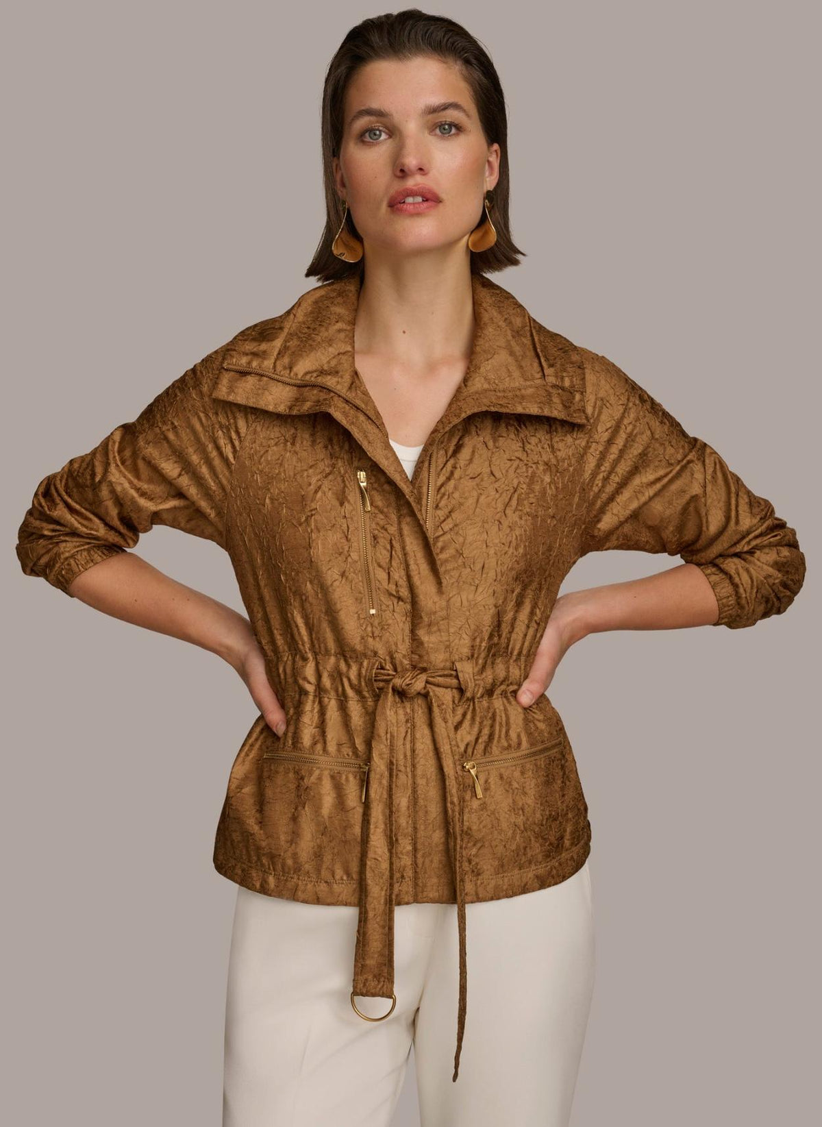 Donna Karan Coats And Jackets | Women TEXTURE BELTED WRAP JACKET Bronze