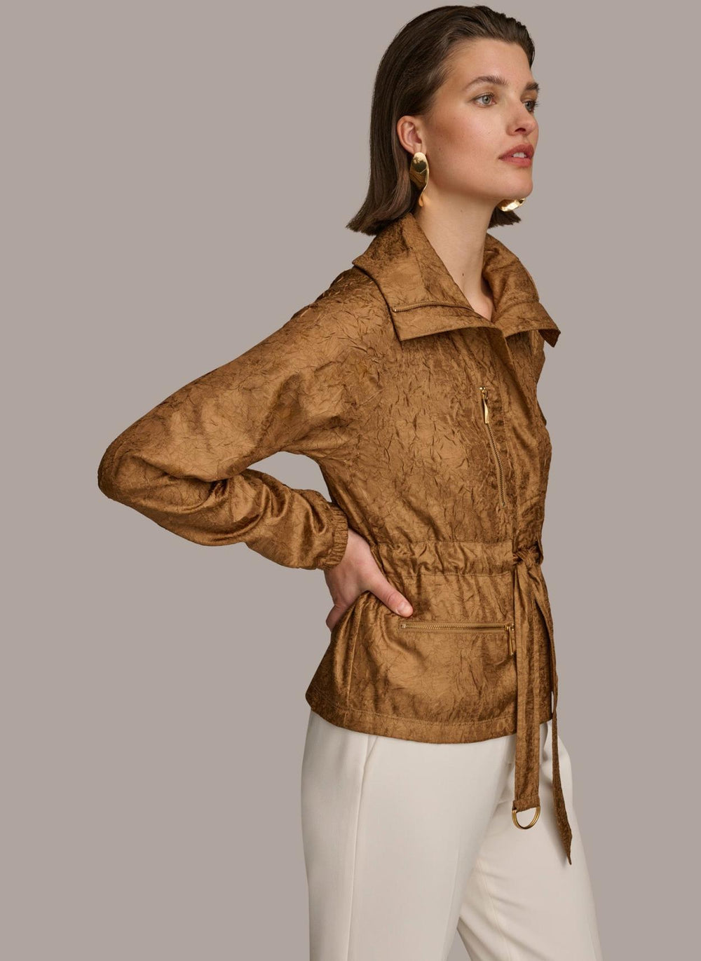 Donna Karan Coats And Jackets | Women TEXTURE BELTED WRAP JACKET Bronze