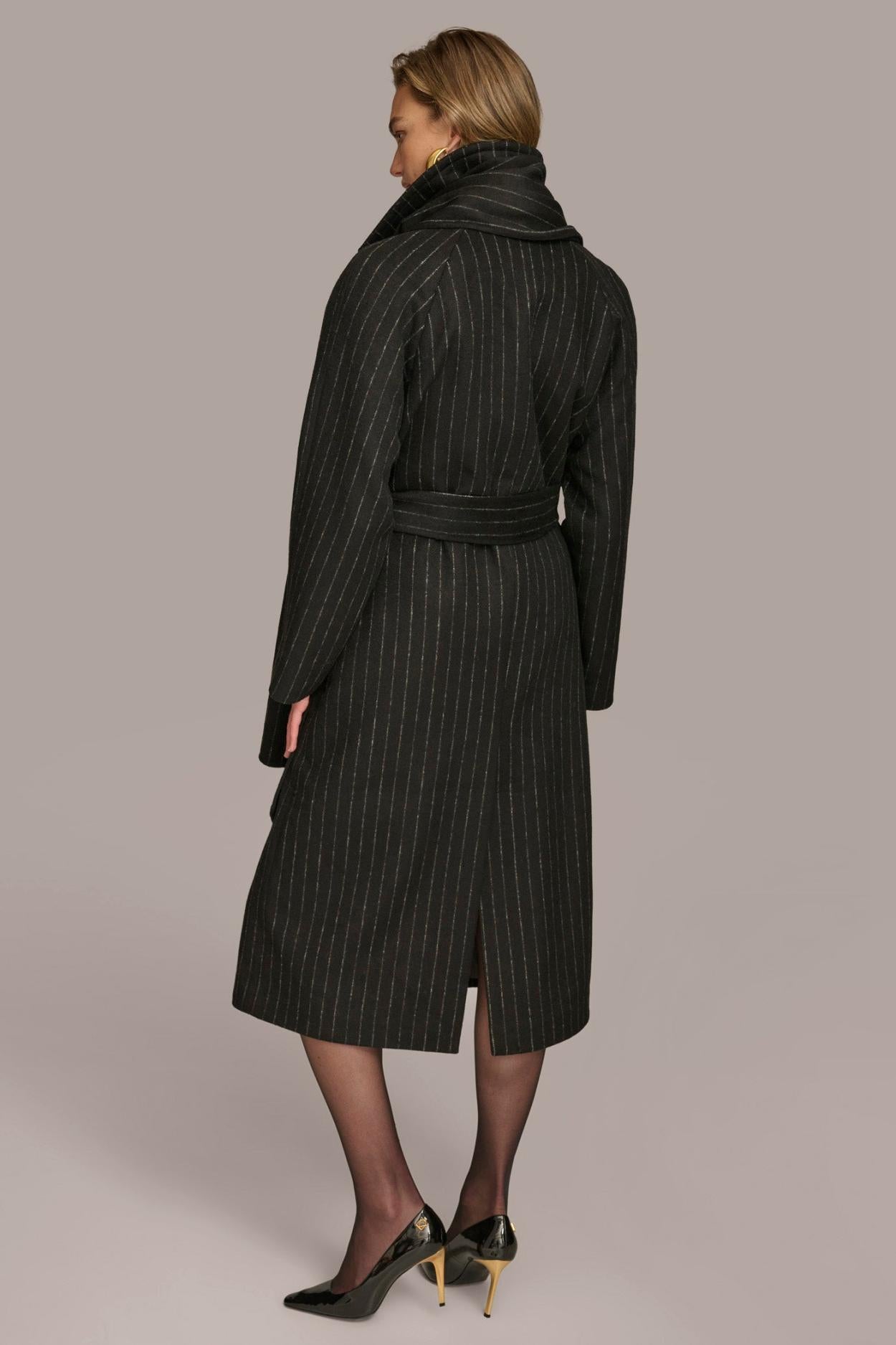 Donna Karan Coats And Jackets | Women WOOL LONG COAT Chalk/black Stripe