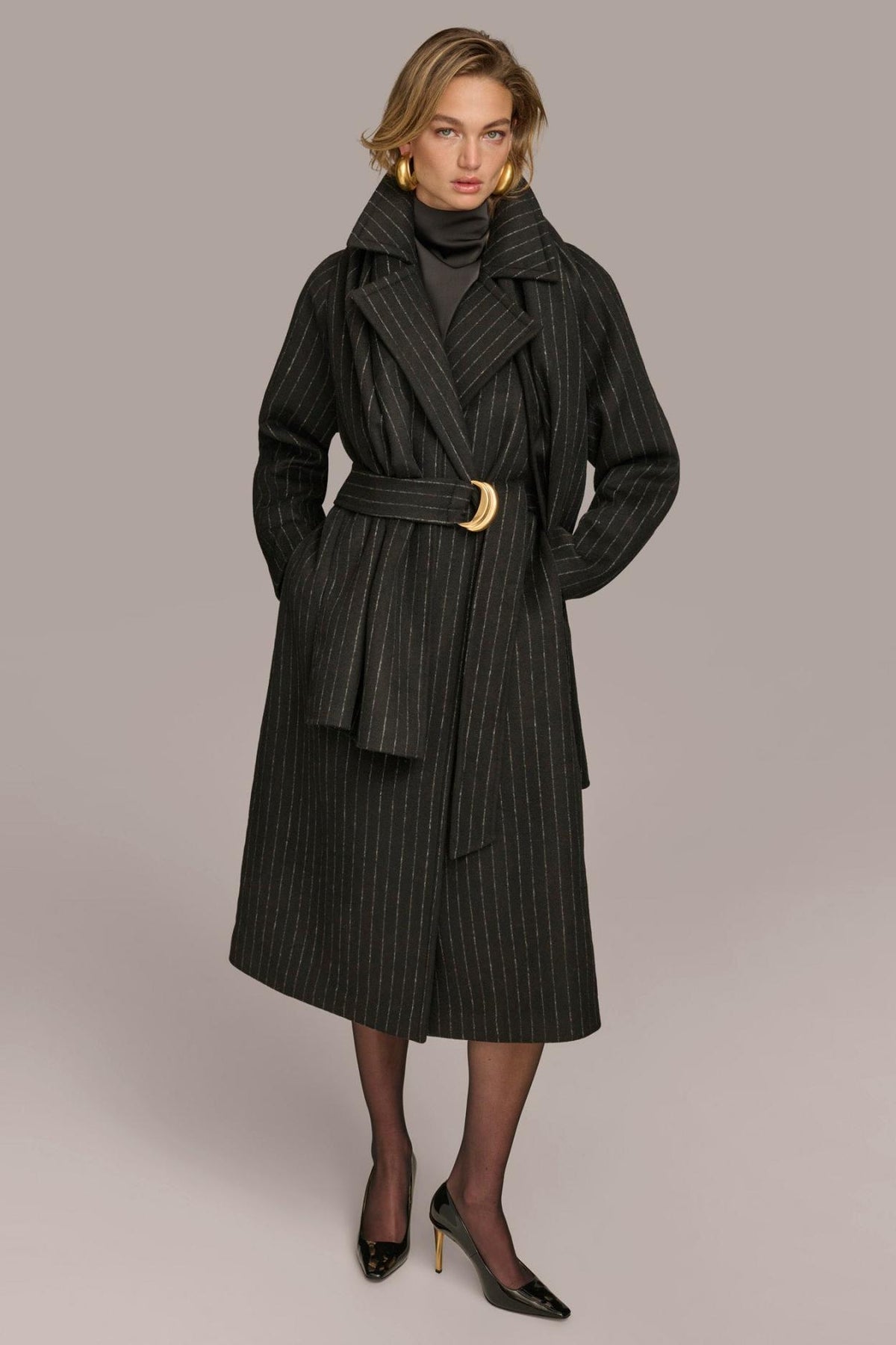Donna Karan Coats And Jackets | Women WOOL LONG COAT Chalk/black Stripe