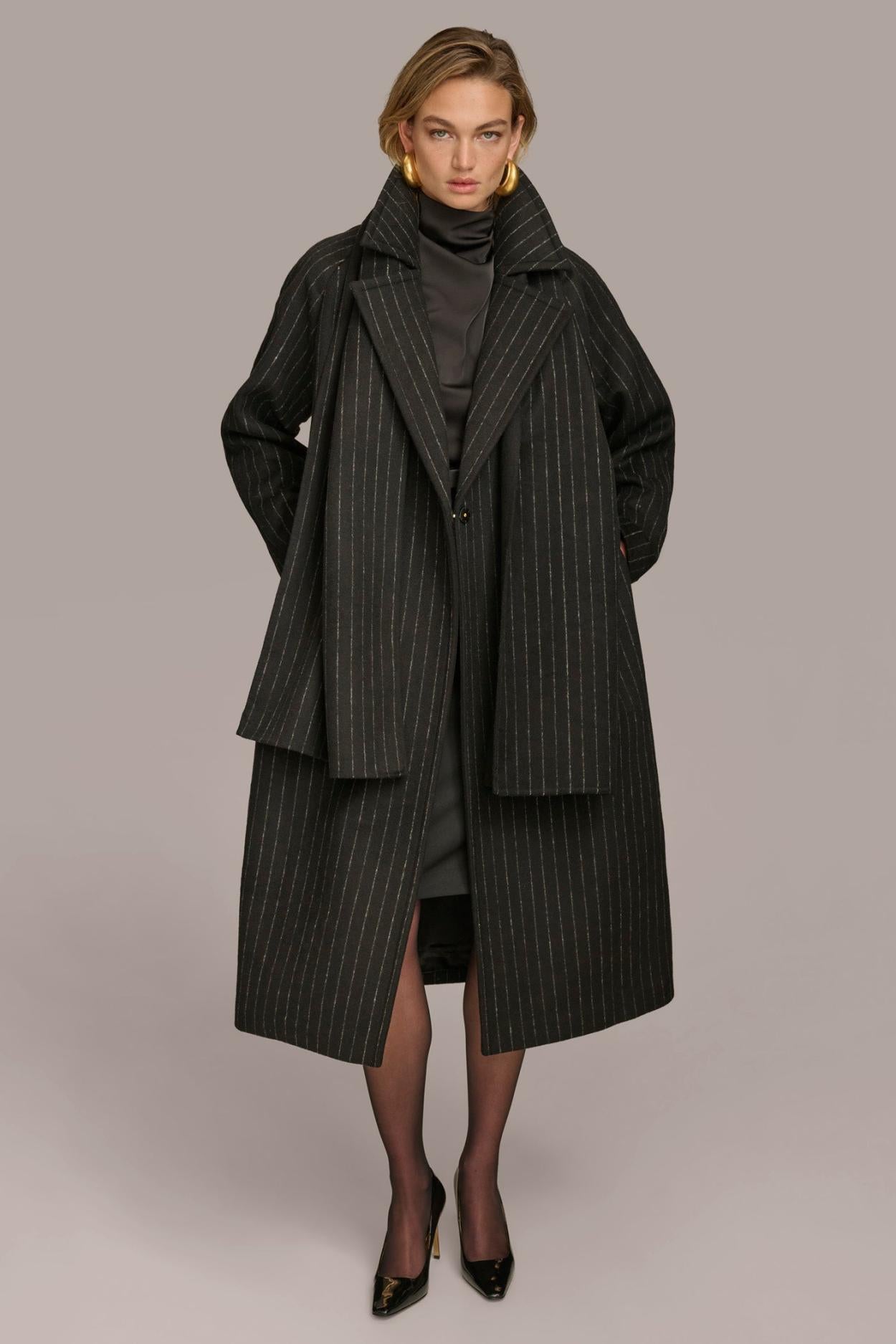 Donna Karan Coats And Jackets | Women WOOL LONG COAT Chalk/black Stripe