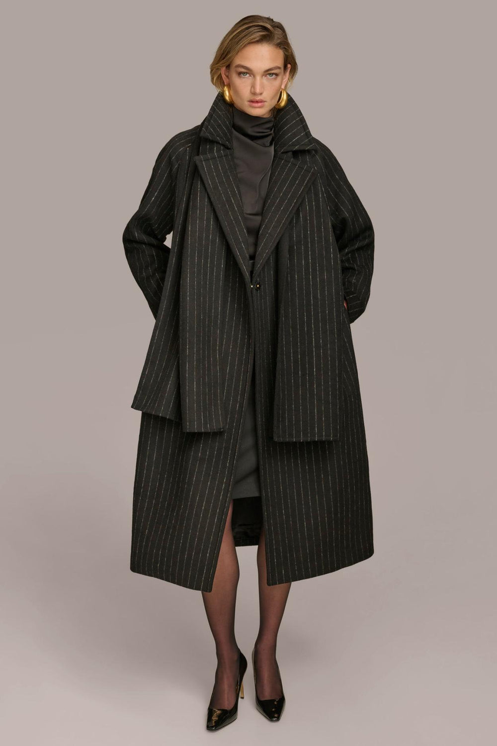 Donna Karan Coats And Jackets | Women WOOL LONG COAT Chalk/black Stripe
