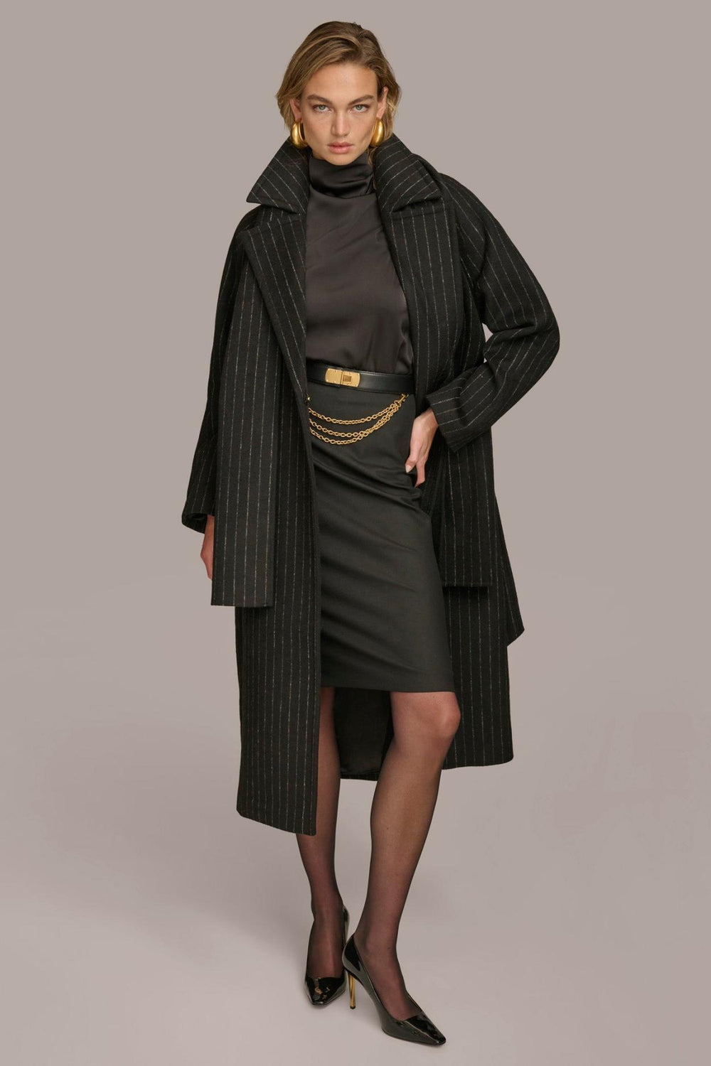 Donna Karan Coats And Jackets | Women WOOL LONG COAT Chalk/black Stripe