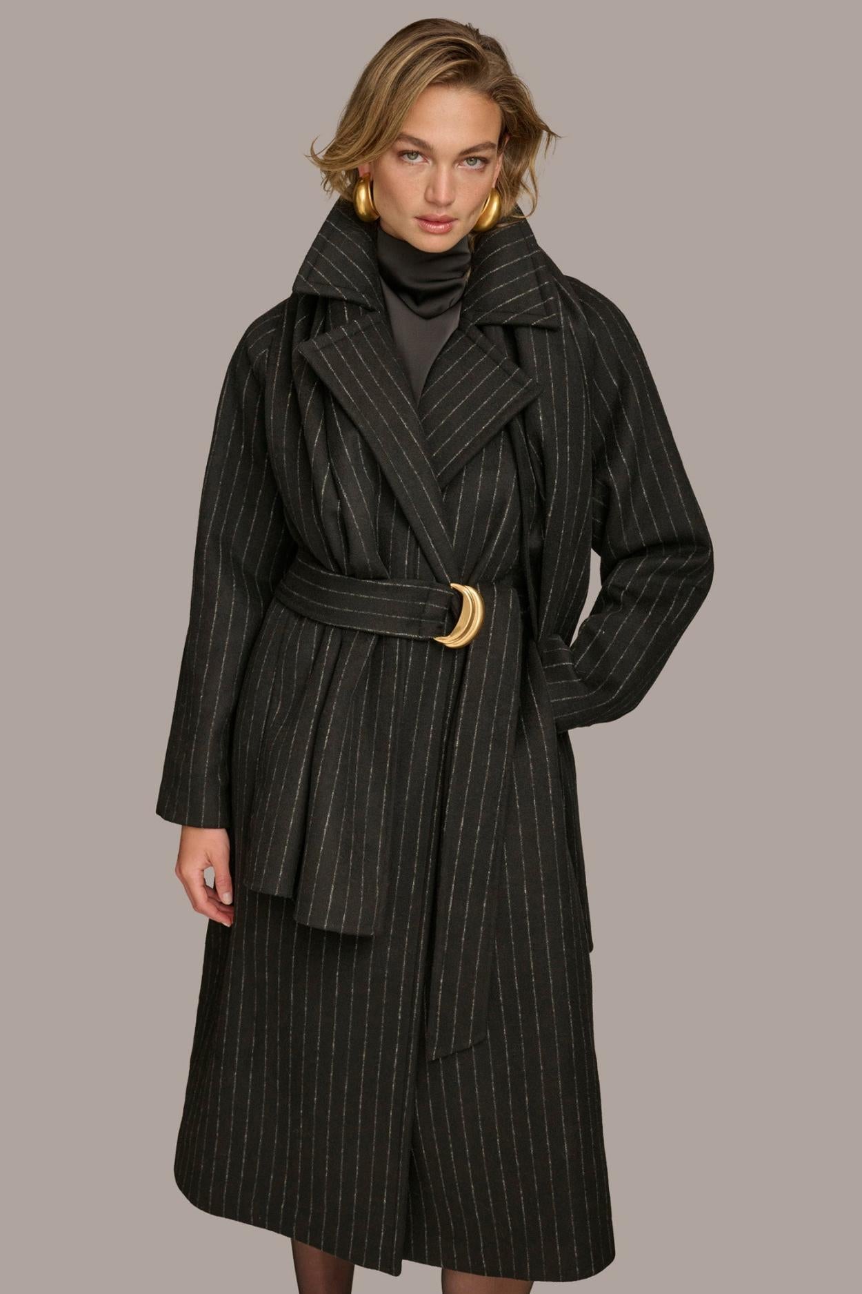Donna Karan Coats And Jackets | Women WOOL LONG COAT Chalk/black Stripe