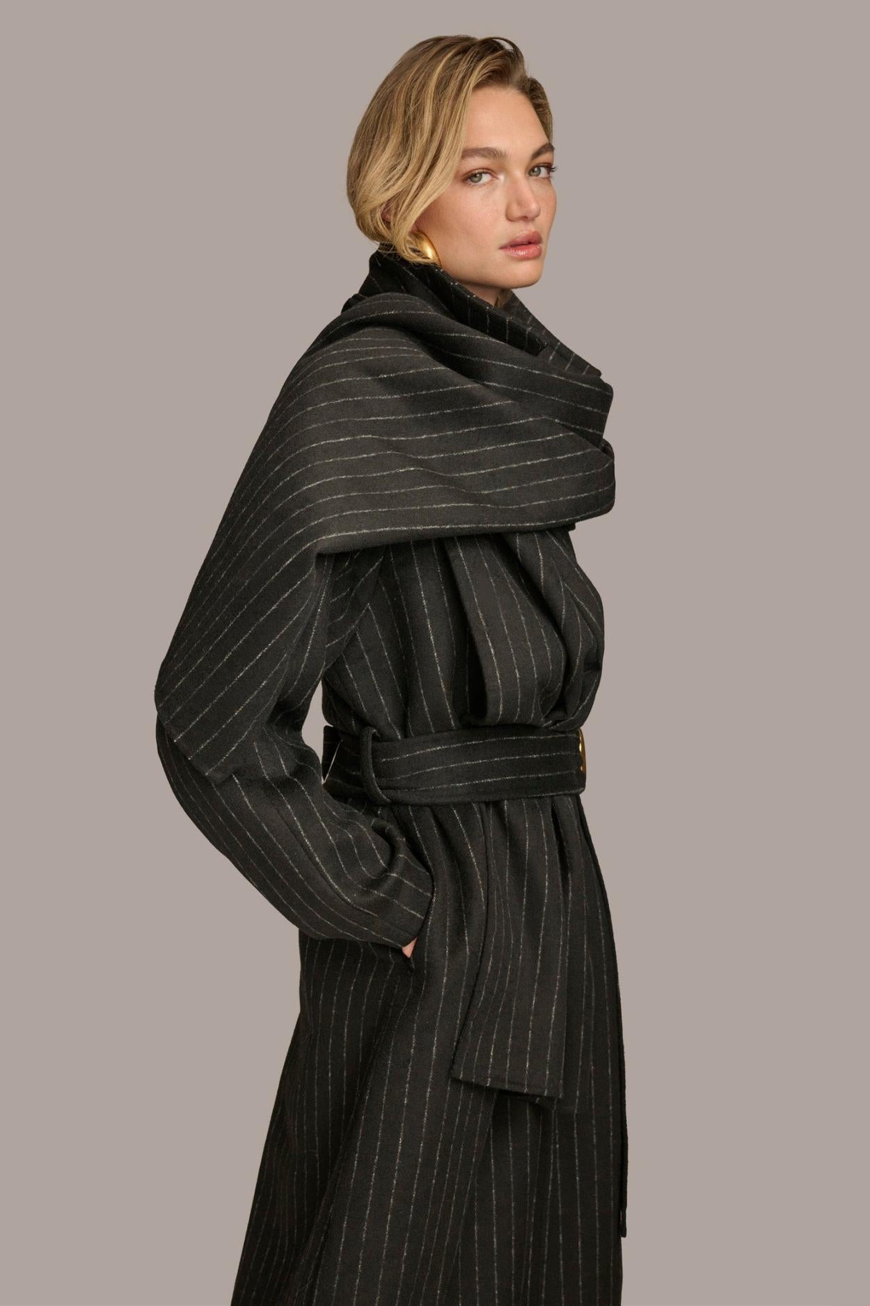 Donna Karan Coats And Jackets | Women WOOL LONG COAT Chalk/black Stripe