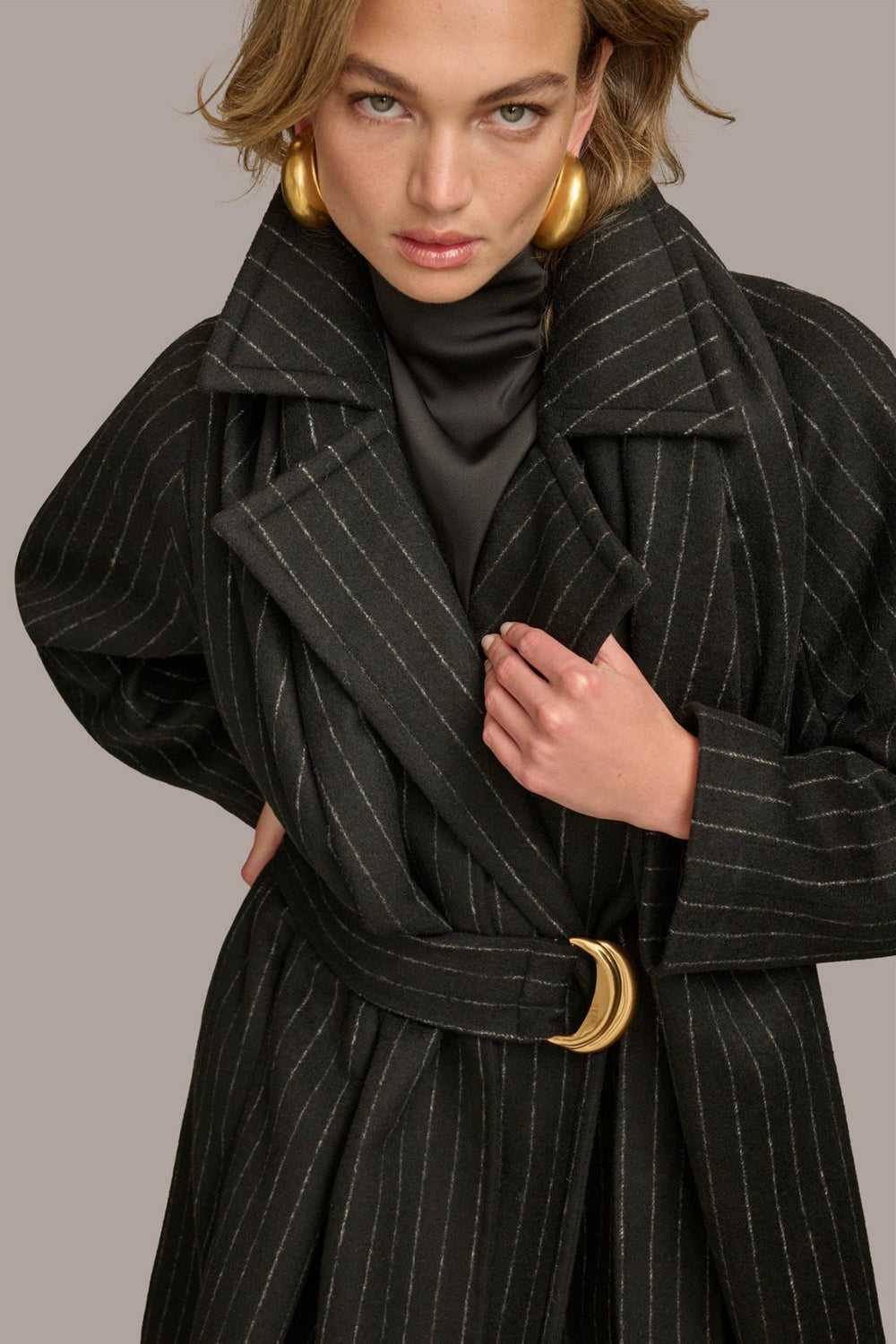 Donna Karan Coats And Jackets | Women WOOL LONG COAT Chalk/black Stripe