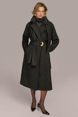 Donna Karan Coats And Jackets | Women WOOL LONG COAT Chalk/black Stripe