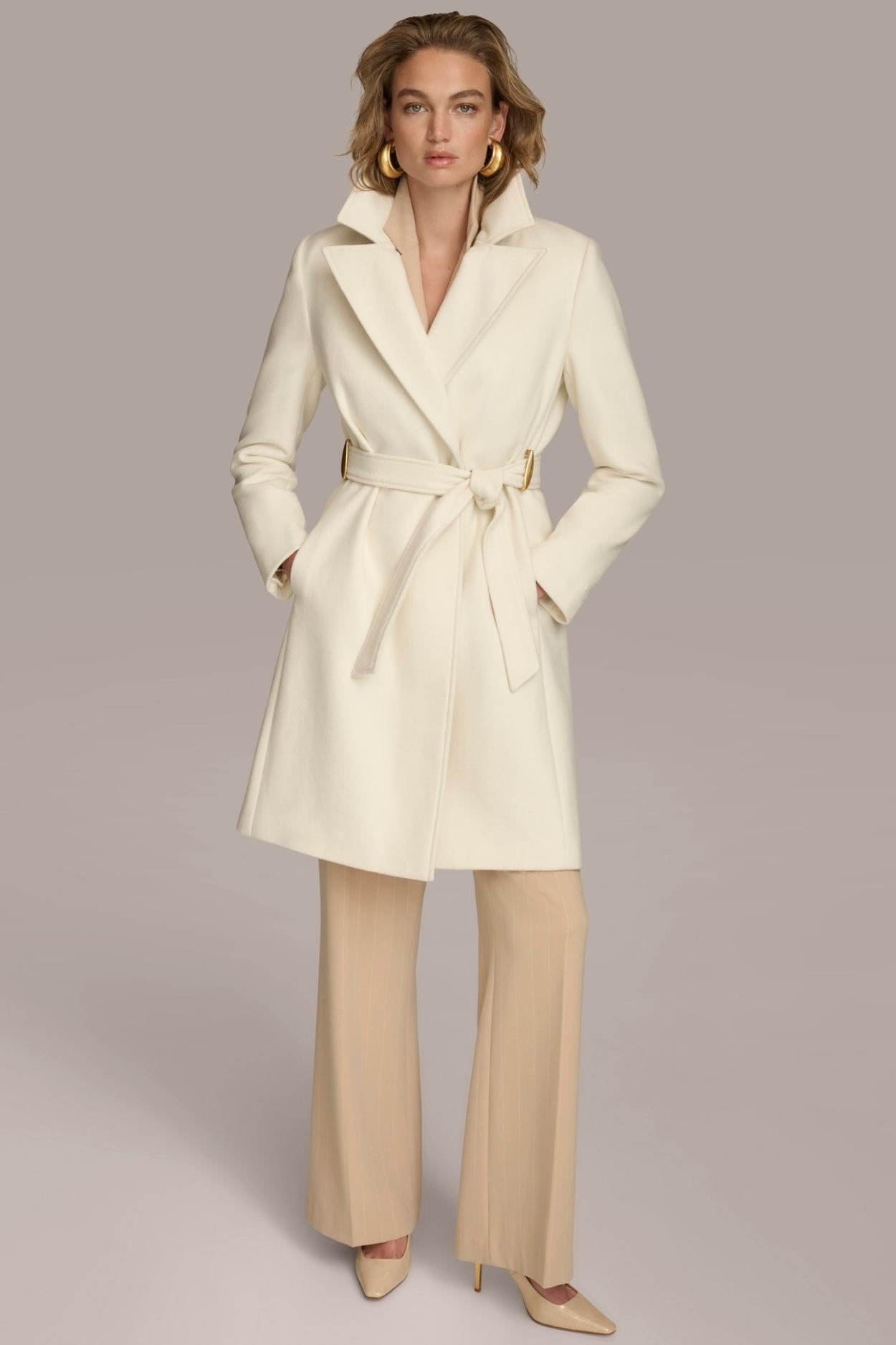 Donna Karan Coats And Jackets | Women WOOL LONG WRAP COAT Ivory