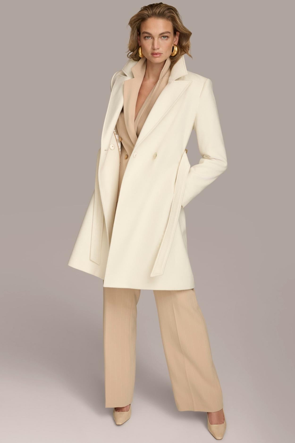 Donna Karan Coats And Jackets | Women WOOL LONG WRAP COAT Ivory