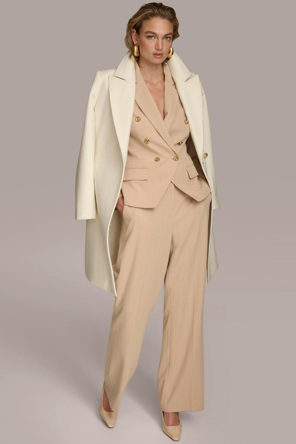 Donna Karan Coats And Jackets | Women WOOL LONG WRAP COAT Ivory
