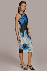 Donna Karan Dresses And Jumpsuits | Women ABSTRACT SCUBA MIDI SHEATH DRESS Black/cosmos Multi