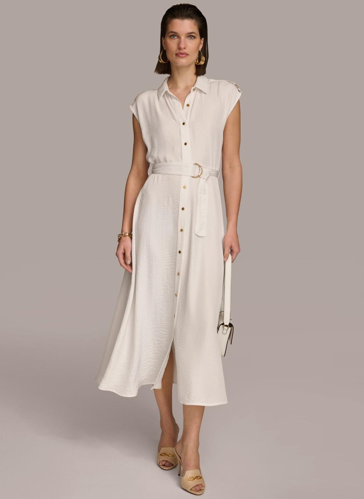 Donna Karan Dresses And Jumpsuits | Women BUTTON FRONT BELTED DRESS Cream