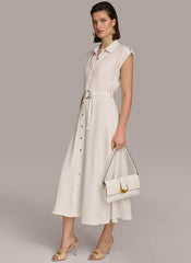 Donna Karan Dresses And Jumpsuits | Women BUTTON FRONT BELTED DRESS Cream