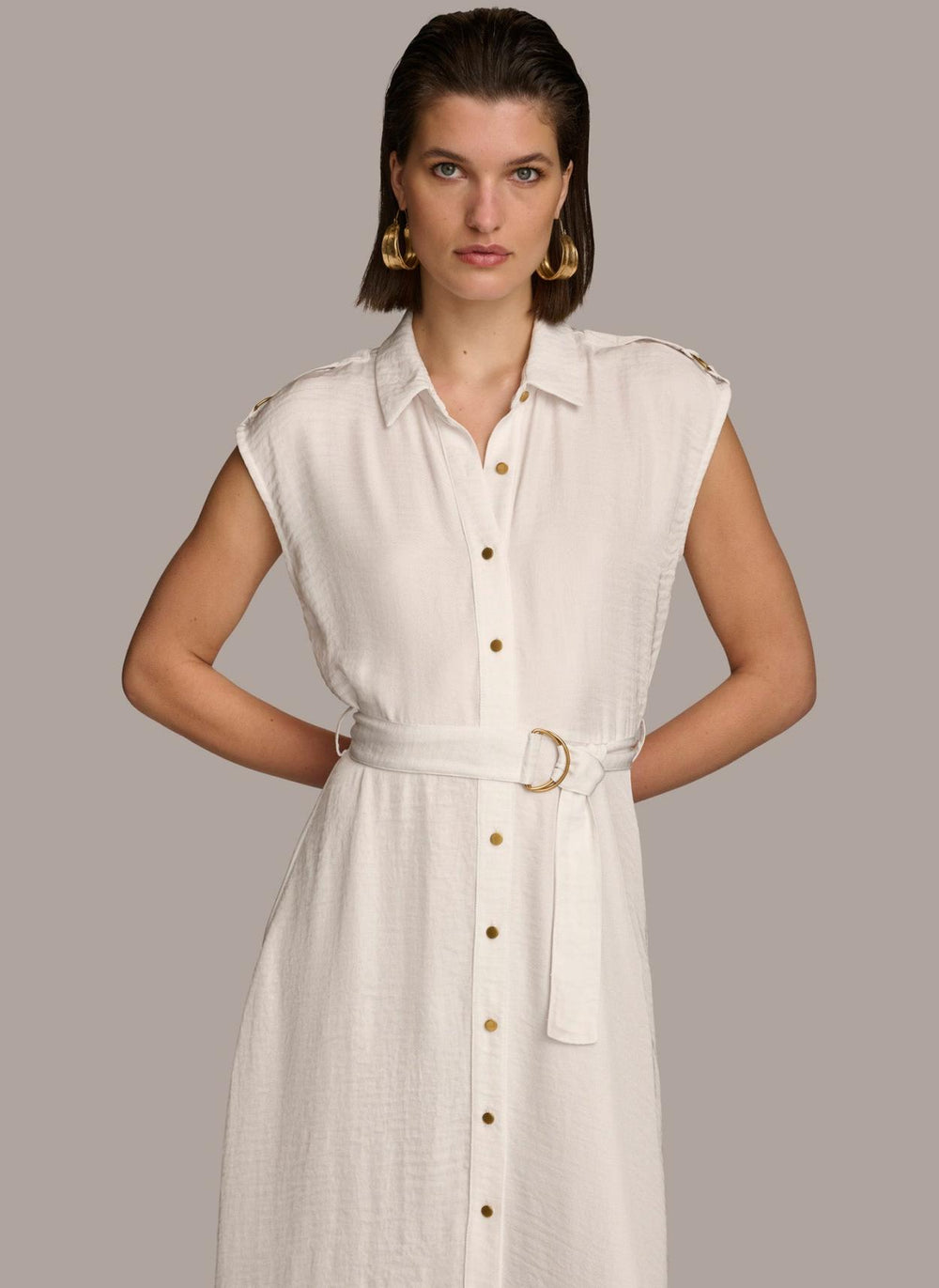 Donna Karan Dresses And Jumpsuits | Women BUTTON FRONT BELTED DRESS Cream