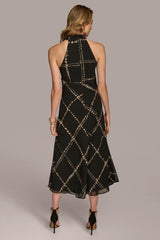 Donna Karan Dresses And Jumpsuits | Women CHIFFON HALTER MIDI DRESS Black/sand Multi