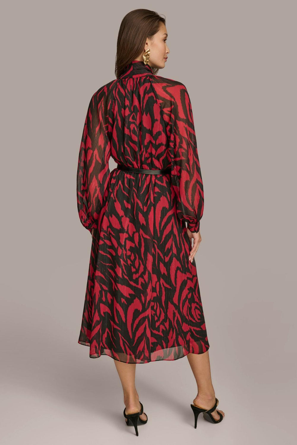 Donna Karan Dresses And Jumpsuits | Women CHIFFON SHIRT DRESS MIDI WITH BELT Red/black Multi