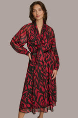 Donna Karan Dresses And Jumpsuits | Women CHIFFON SHIRT DRESS MIDI WITH BELT Red/black Multi