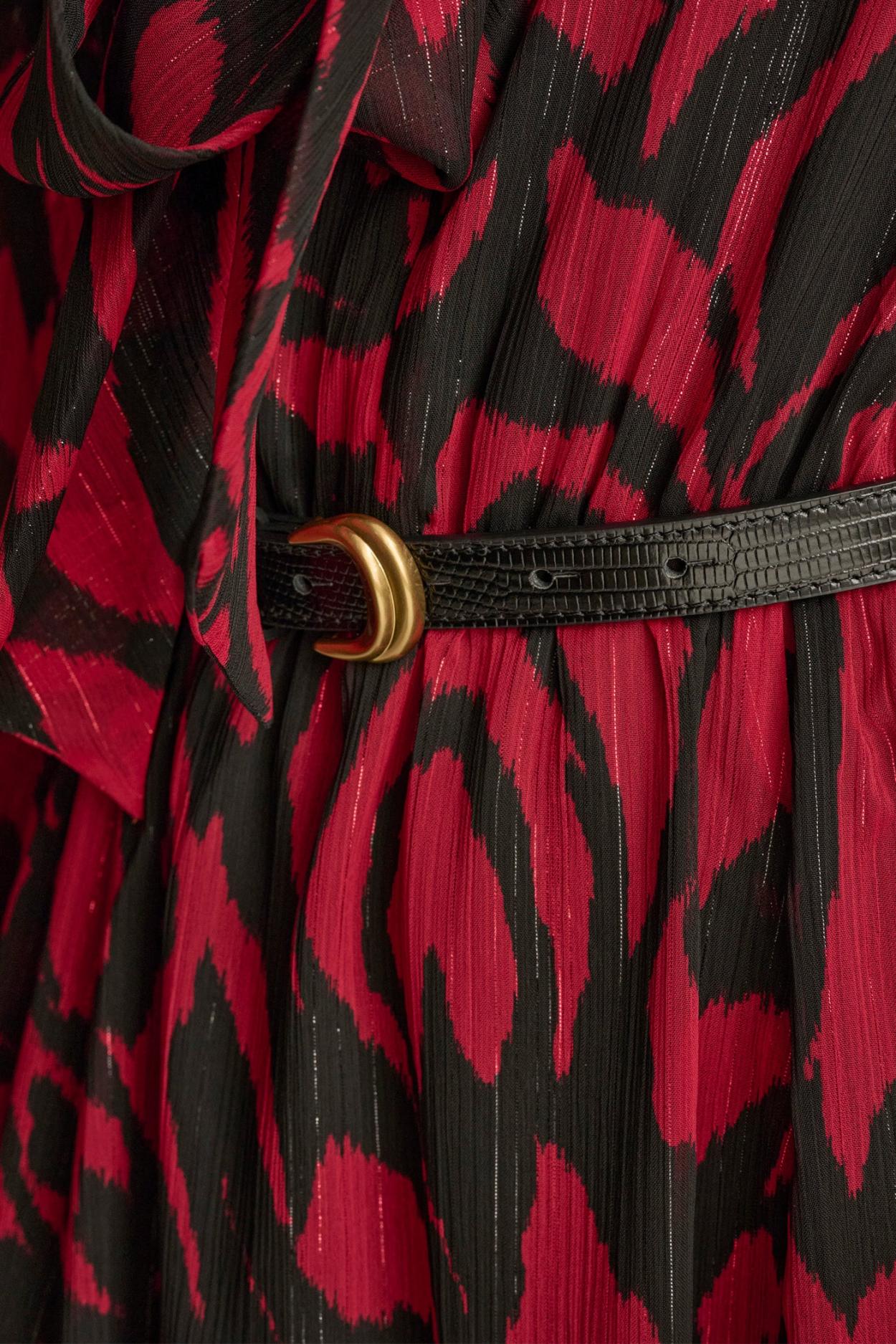 Donna Karan Dresses And Jumpsuits | Women CHIFFON SHIRT DRESS MIDI WITH BELT Red/black Multi