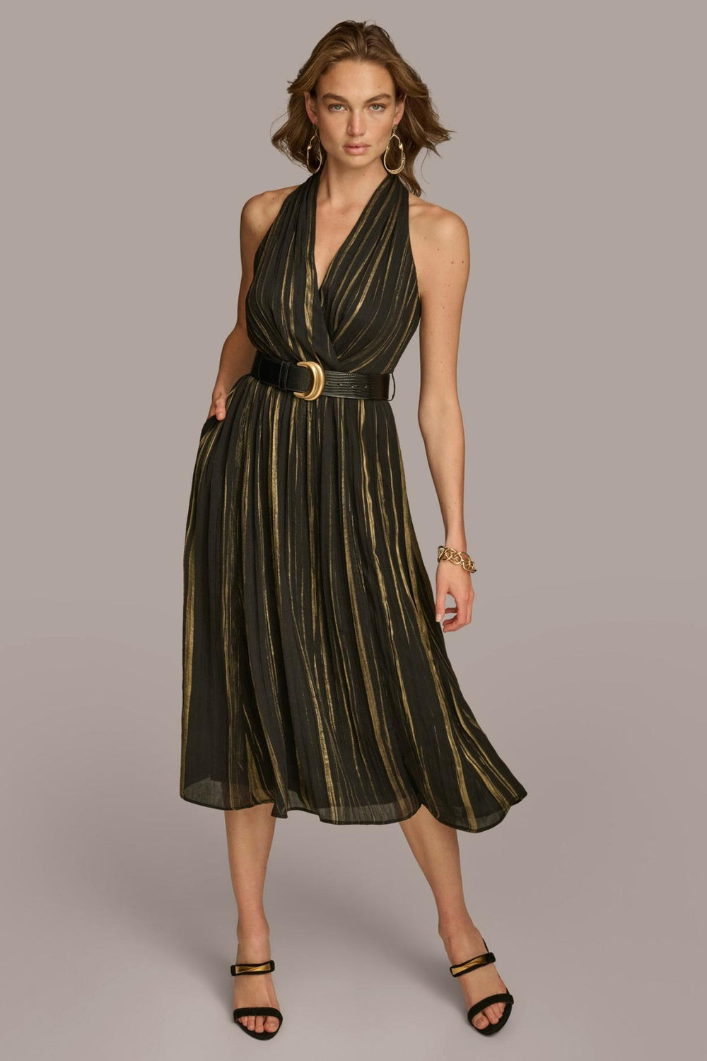 Donna Karan Dresses And Jumpsuits | Women CHIFFON V NECK A LINE WITH BELT Black