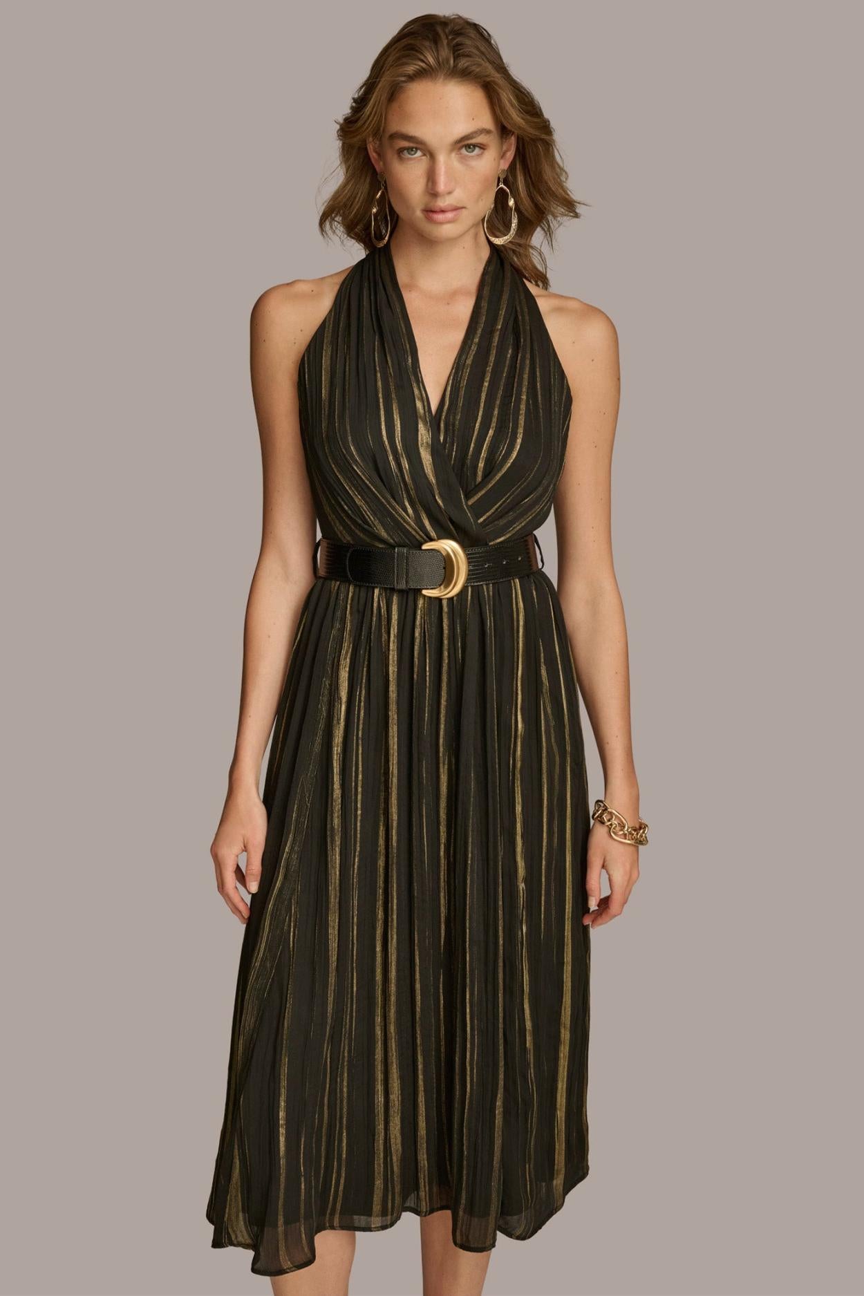 Donna Karan Dresses And Jumpsuits | Women CHIFFON V NECK A LINE WITH BELT Black