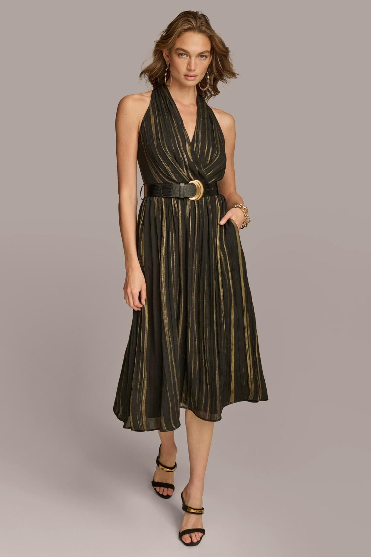 Donna Karan Dresses And Jumpsuits | Women CHIFFON V NECK A LINE WITH BELT Black