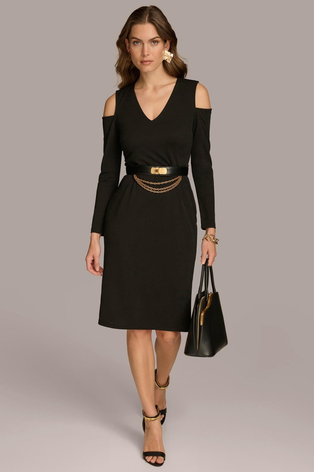 Donna Karan Dresses And Jumpsuits | Women COLD SHOULDER DRESS WITH CHAIN BELT Black