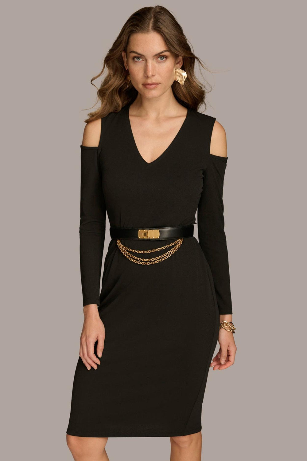 Donna Karan Dresses And Jumpsuits | Women COLD SHOULDER DRESS WITH CHAIN BELT Black