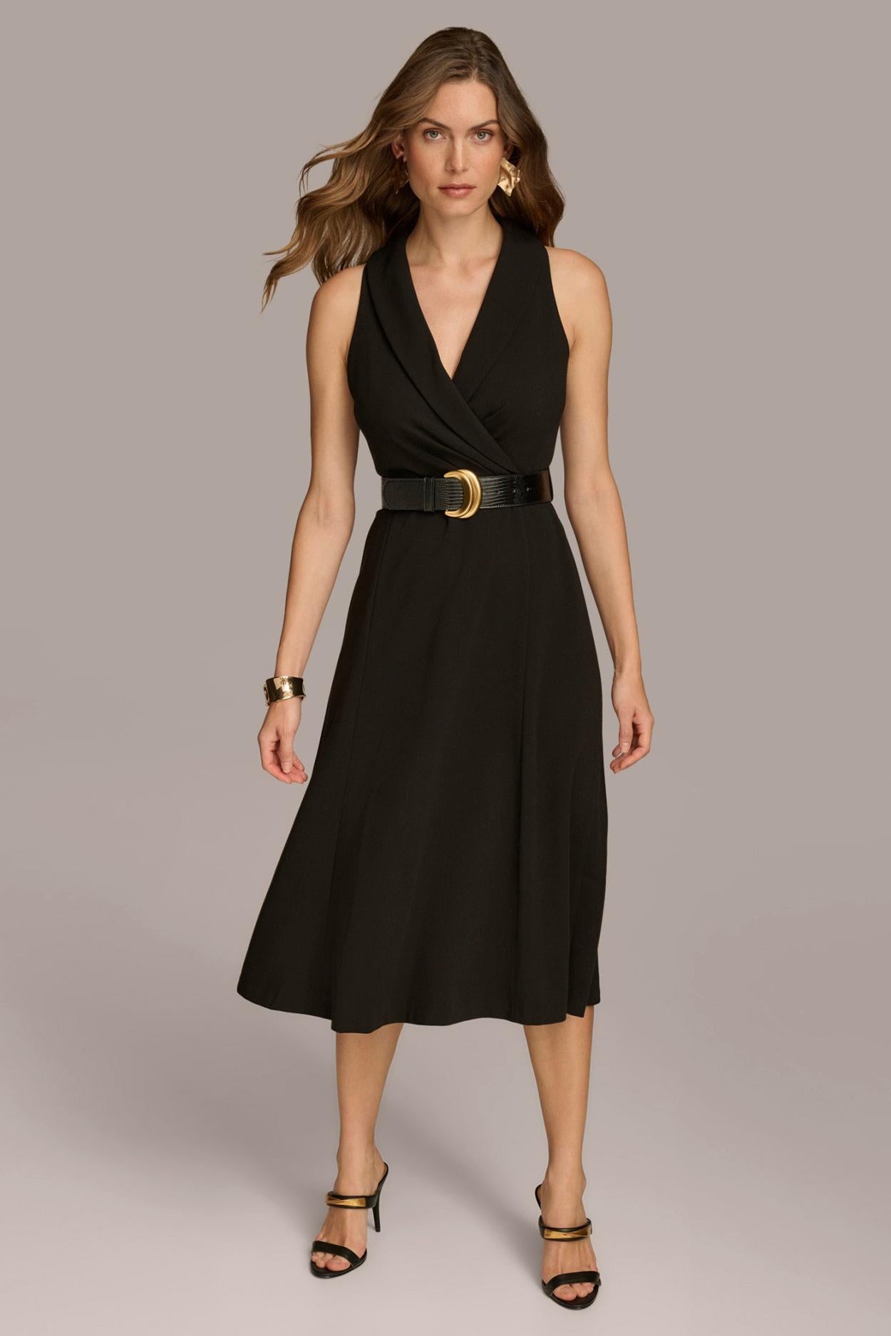 Donna Karan Dresses And Jumpsuits | Women CREPE FIT AND FLARE DRESS WITH BELT Black