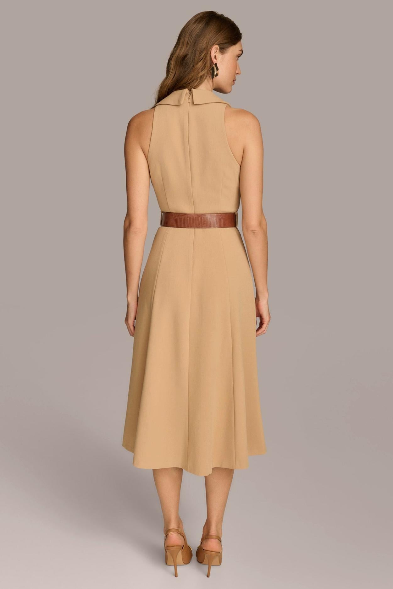 Donna Karan Dresses And Jumpsuits | Women CREPE FIT AND FLARE DRESS WITH BELT Fawn