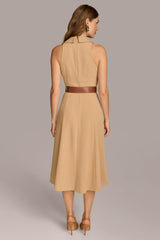 Donna Karan Dresses And Jumpsuits | Women CREPE FIT AND FLARE DRESS WITH BELT Fawn