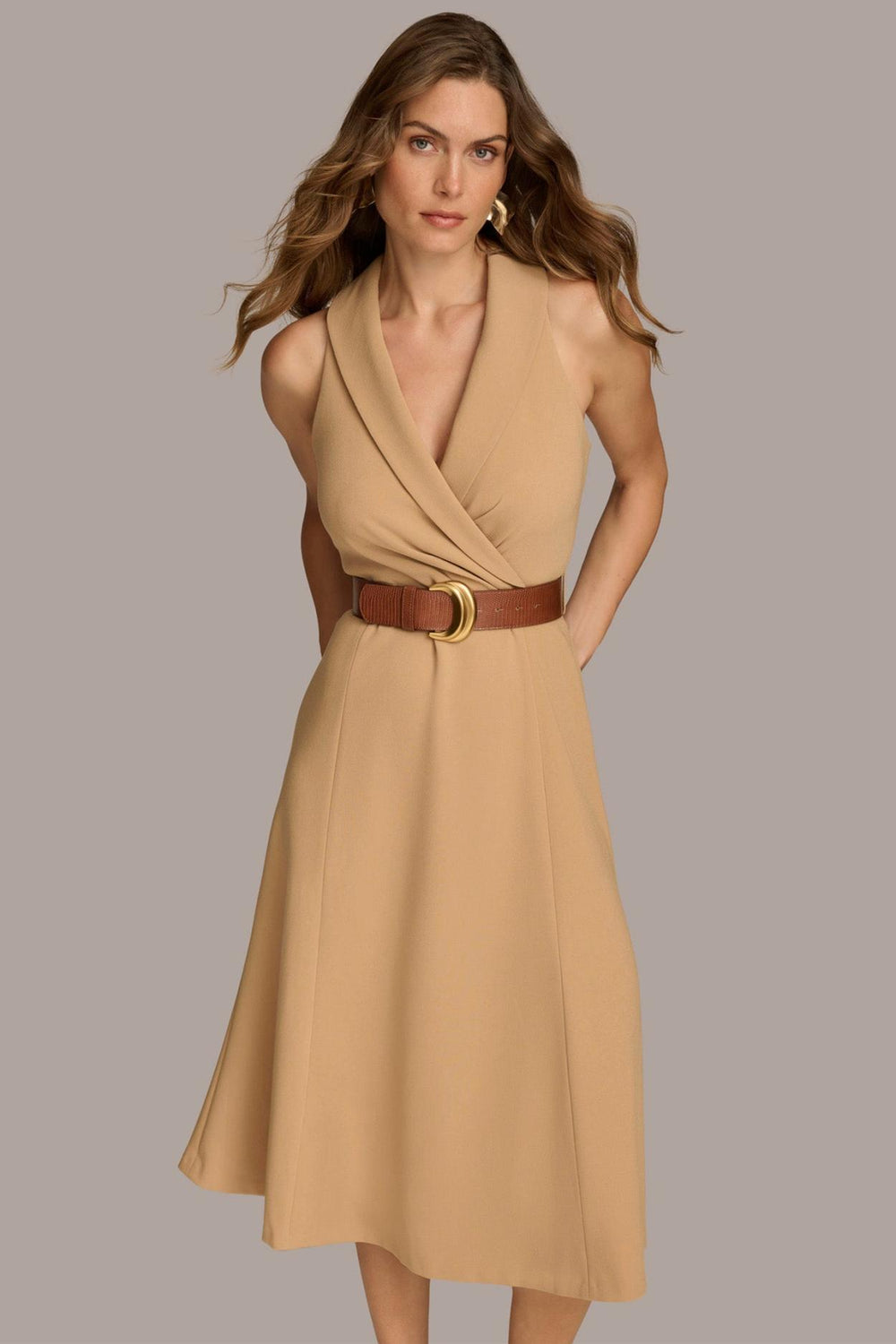 Donna Karan Dresses And Jumpsuits | Women CREPE FIT AND FLARE DRESS WITH BELT Fawn